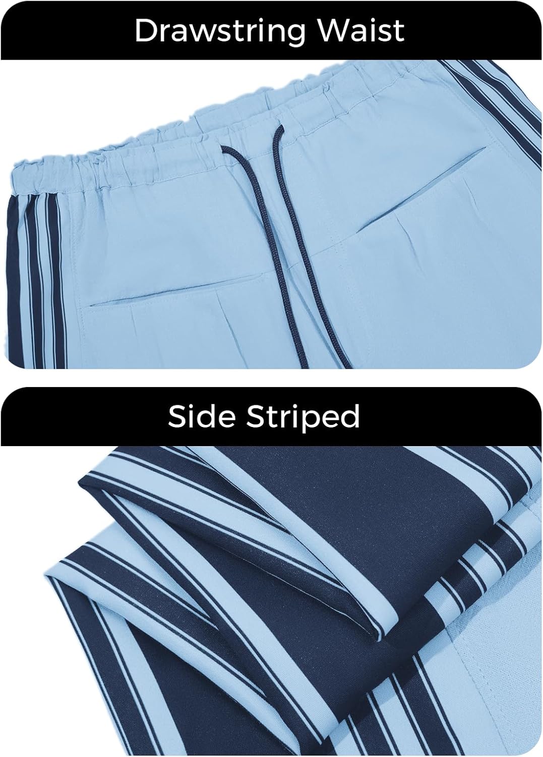 Fisoew Womens Wide Leg Pants Drawstring High Waisted Striped Baggy Palazzo Track Pants with Pockets - Image 5