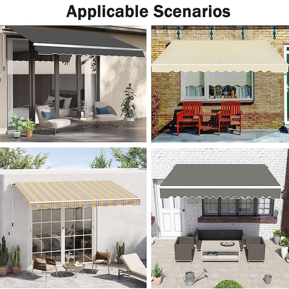 Tessuto di ricambio per tenda da patio retrattile, 3,7 x 3 m, tenda parasole a caduta manuale, impermeabile, in tela di poliestere con mantovana per terrazza, balcone e finestra, colore: blu