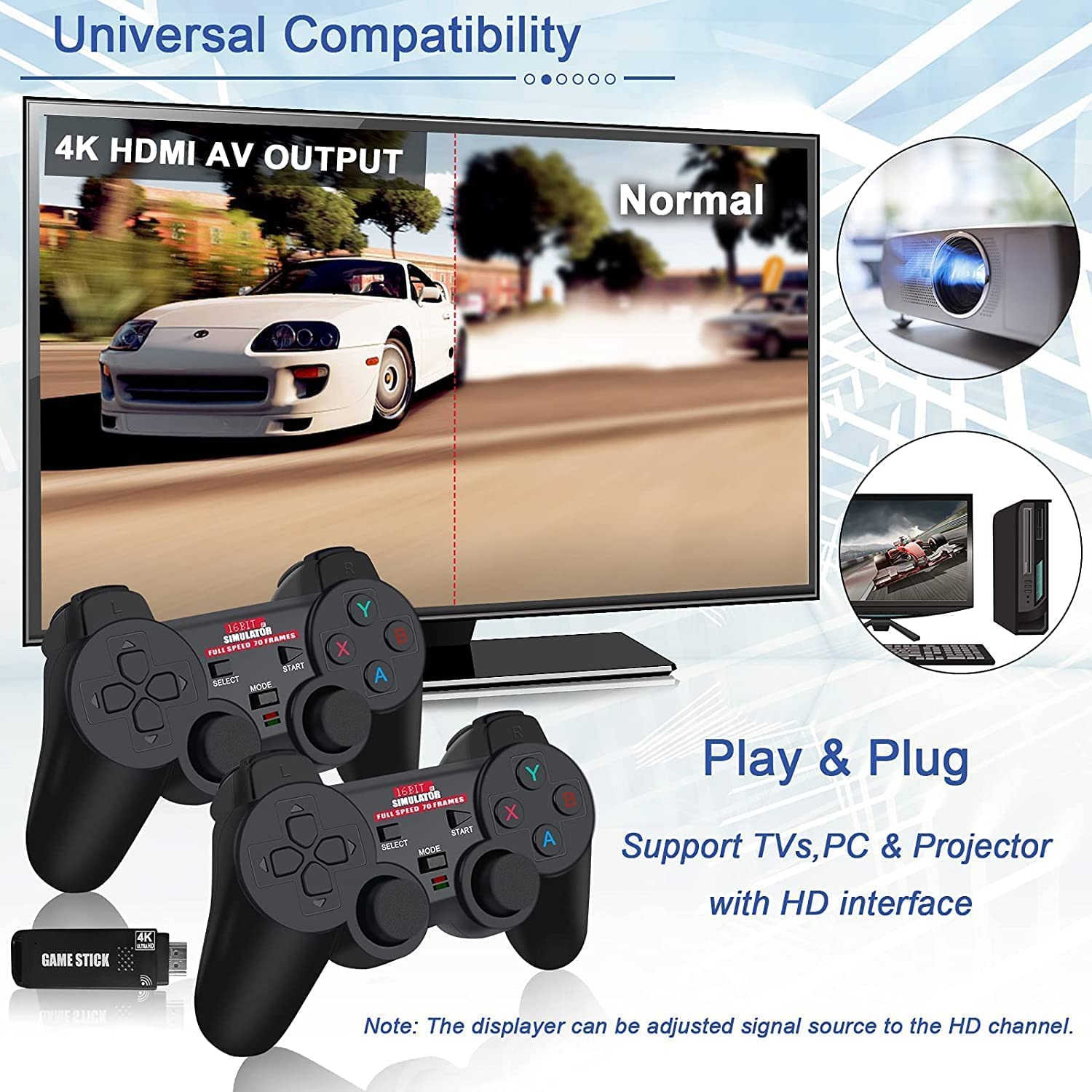 Consola De Juegos Retro Inalámbrica con Salida 4K: Controlador Dual Super Gamepad Joystick Incorporado 5,000 Juegos HD, Niños