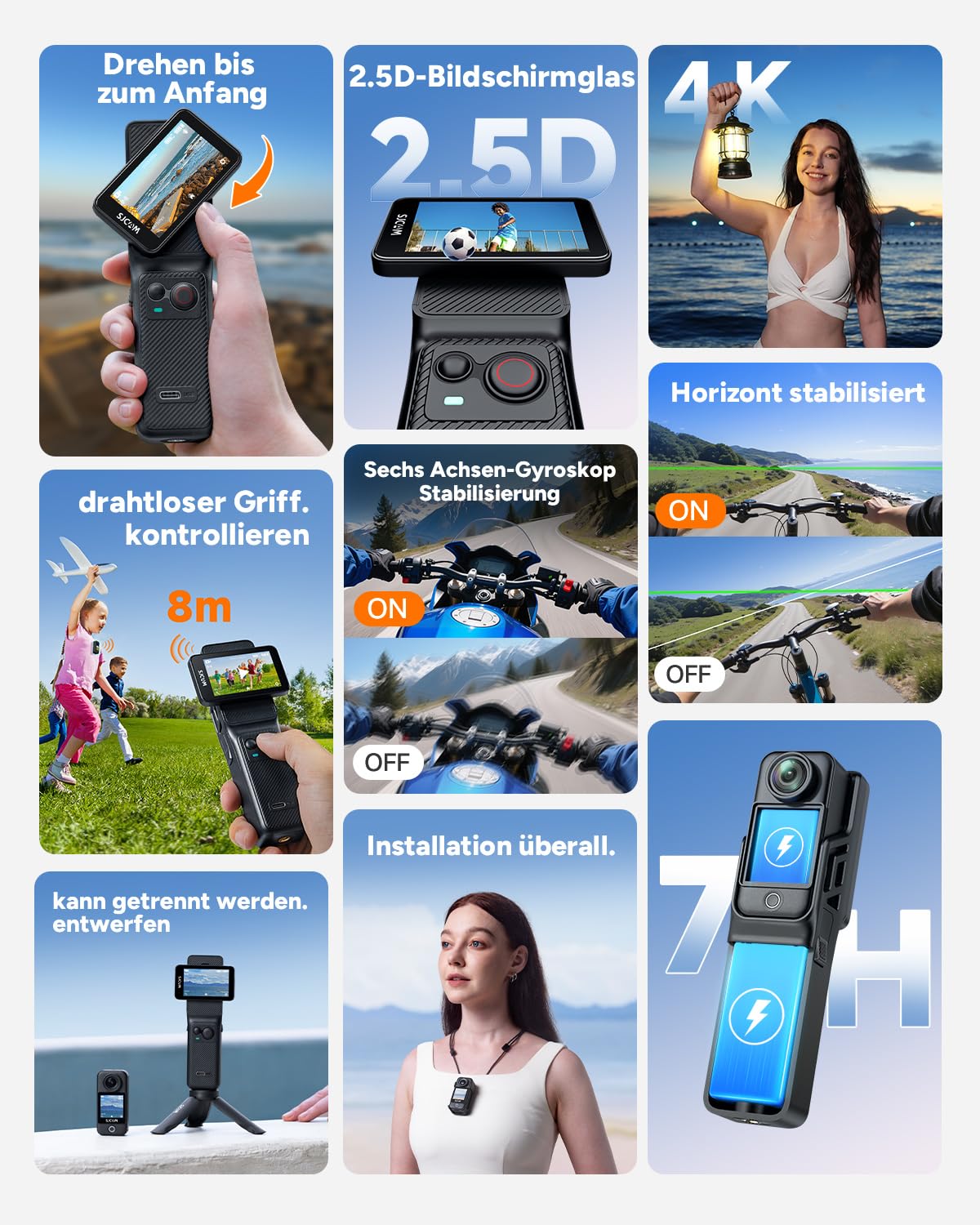 SJCAM C400 Vlogging Camera 4K Videokamera,64GB,7 Stunden Akku und 6 Achsen Bildstabilisierung,Vlog Kamera mit Dual Touchscreen,Actionkamera 30M wasserdichte,Schwarz