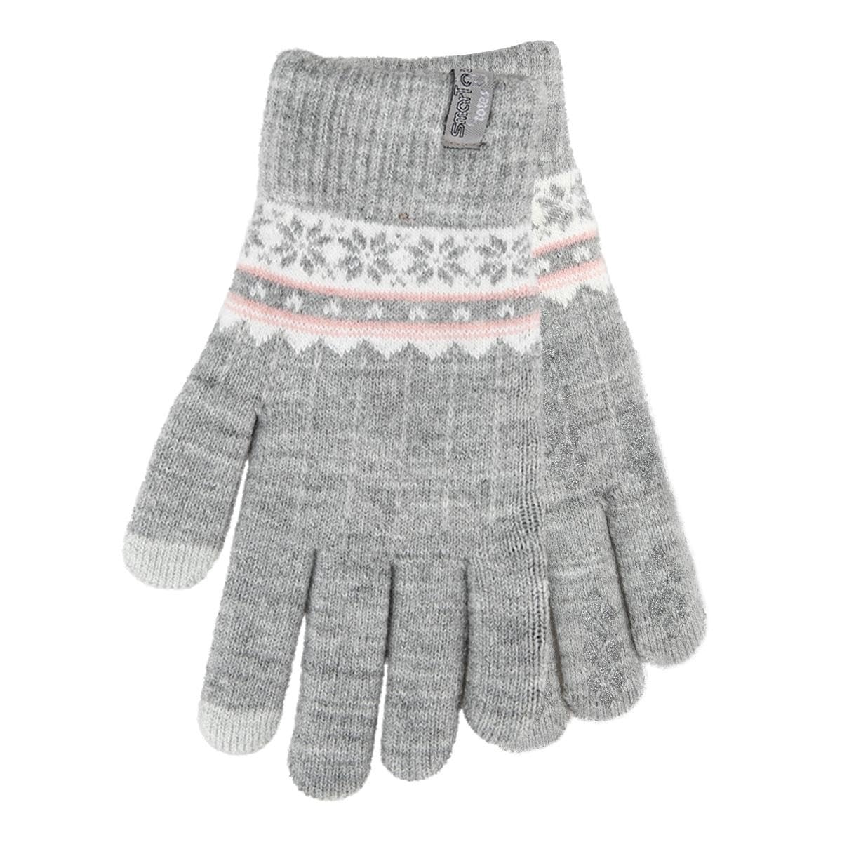 Totes Women's Grey Fair Isle Toasties® Stretch Knitted Smartouch Gloves