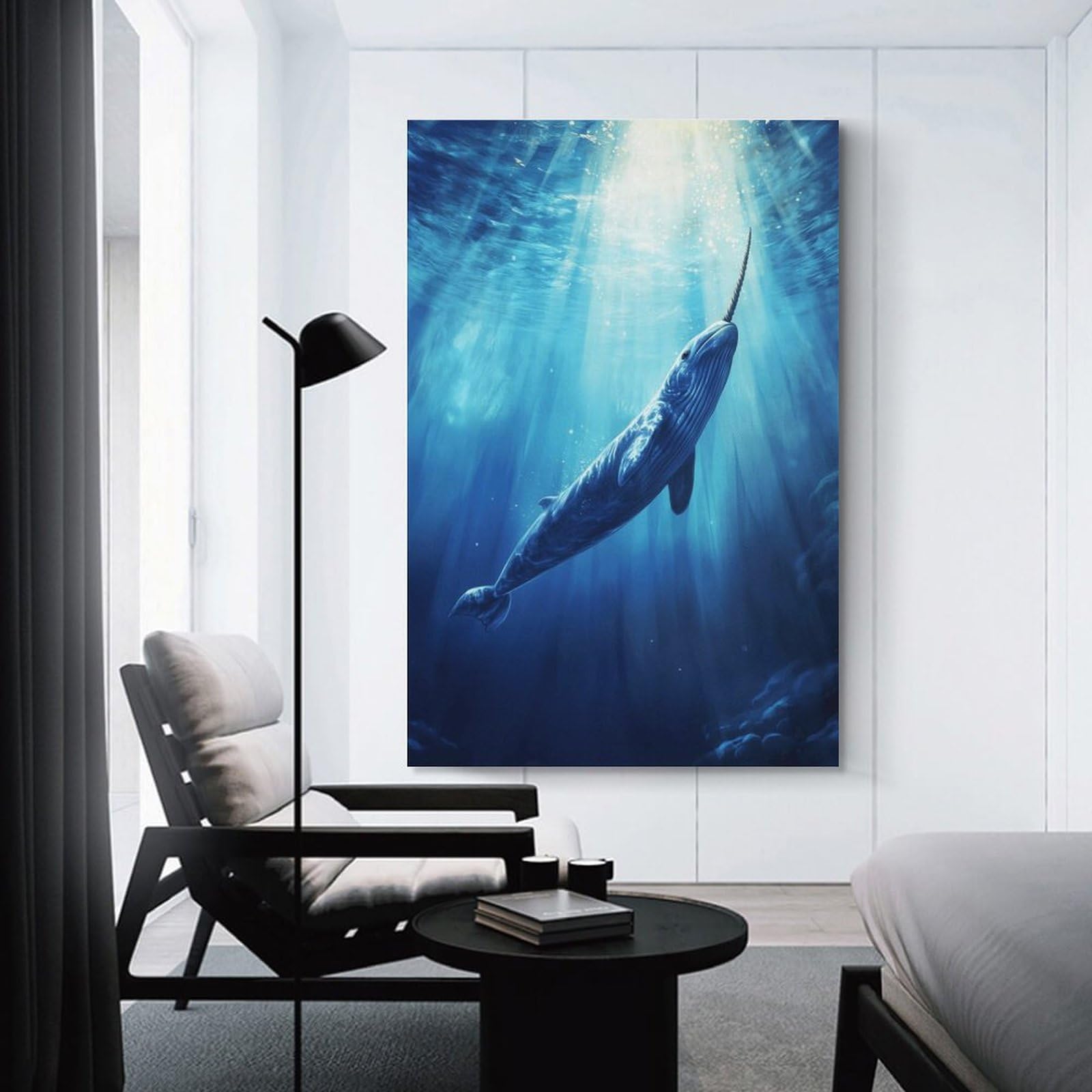 Junmoney Unframe-Style-9 Magical Narwhal Underwater Scene Hanging Wall Art, 24X36inch(60X90cm), For Entrance Walls, Hall Decor Or Foyers, Wall Decor To Refresh Empty Corners