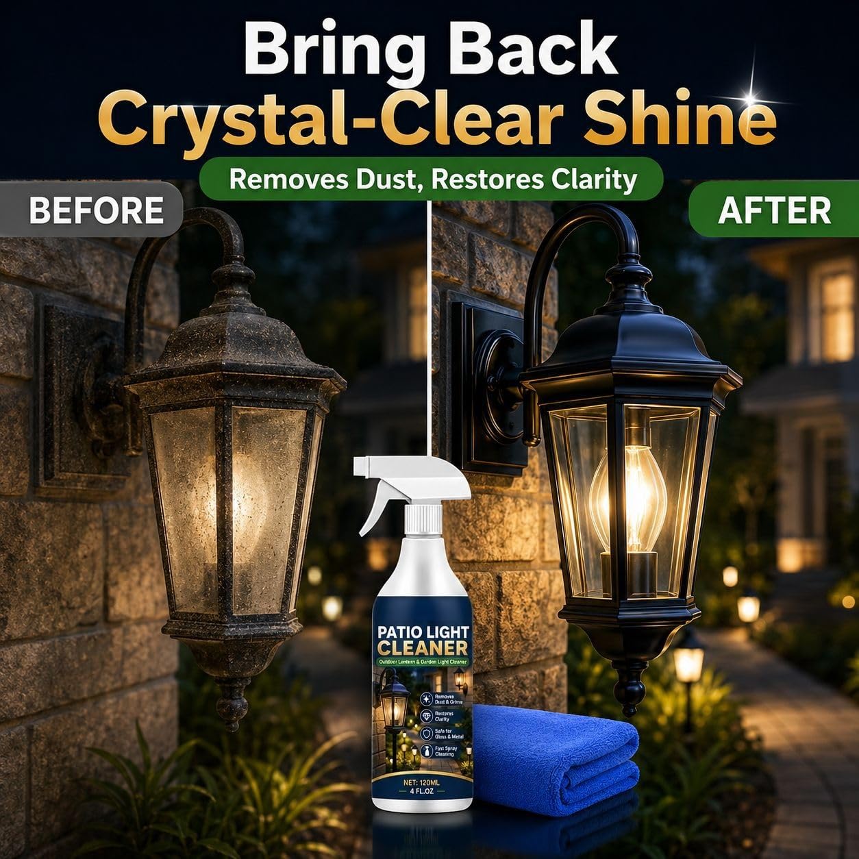 Outdoor Patio Light Cleaning Spray, entfernt kraftvoll Staub, Schmutz, Pollen und Wasserflecken von Lampenschirmen und Beleuchtungskörpern. Bringt die ursprüngliche kristallklare Helligkeit (6pcs)