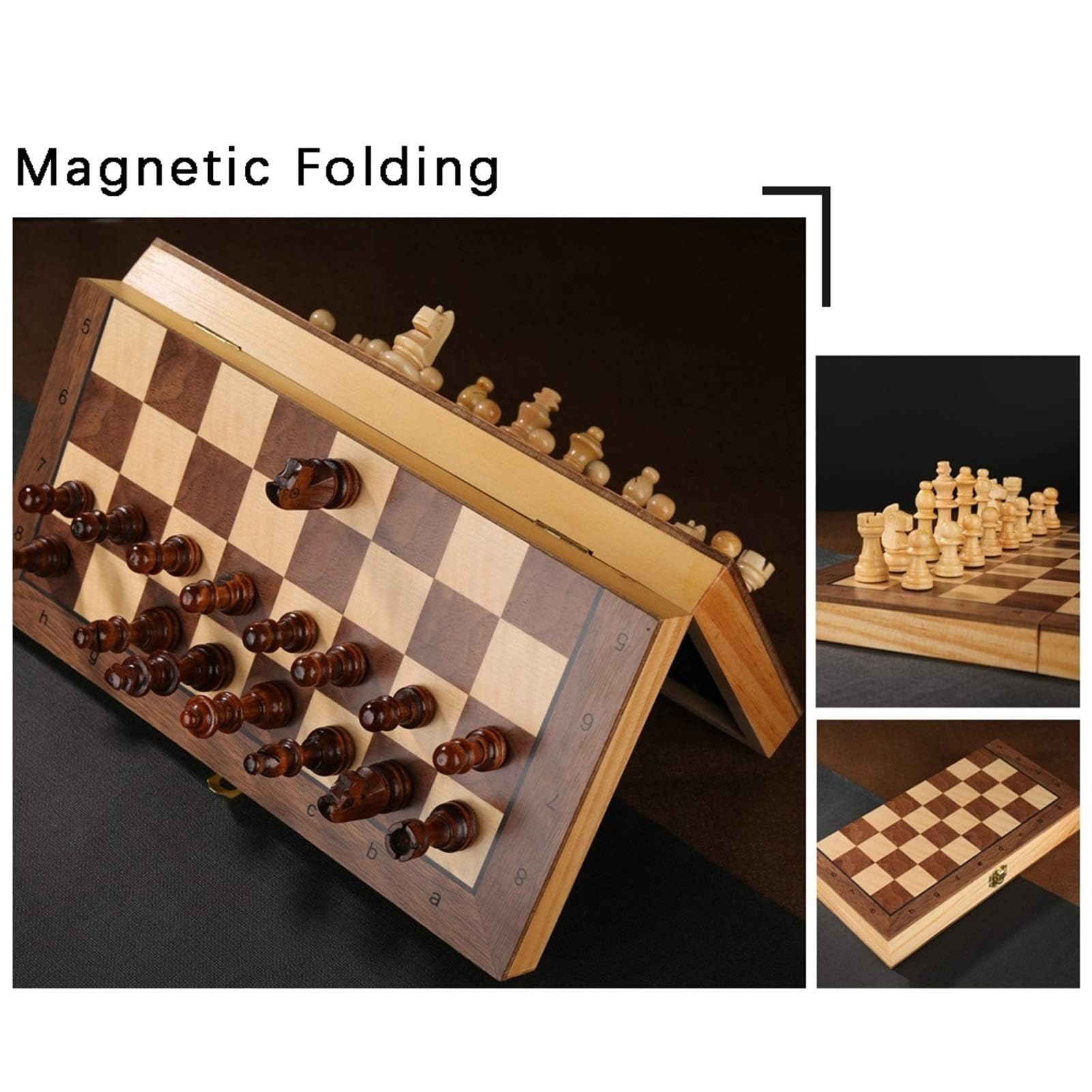 Set di scacchi magnetico pieghevole in legno con 2 regine extra, scacchiera interna for riporre gli scacchi for adulti, bambini e principianti scacchiera portatile(29 * 29cm)
