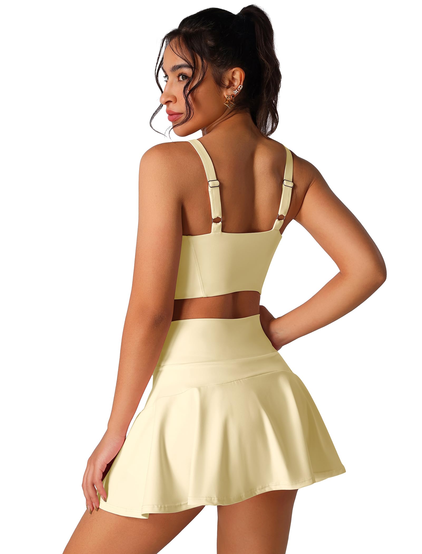 2-teiliges Tenniskleid für Damen, hohe Taille, Faltenrock-Set, Kompression, Sport-BH, Golf, athletische Outfits