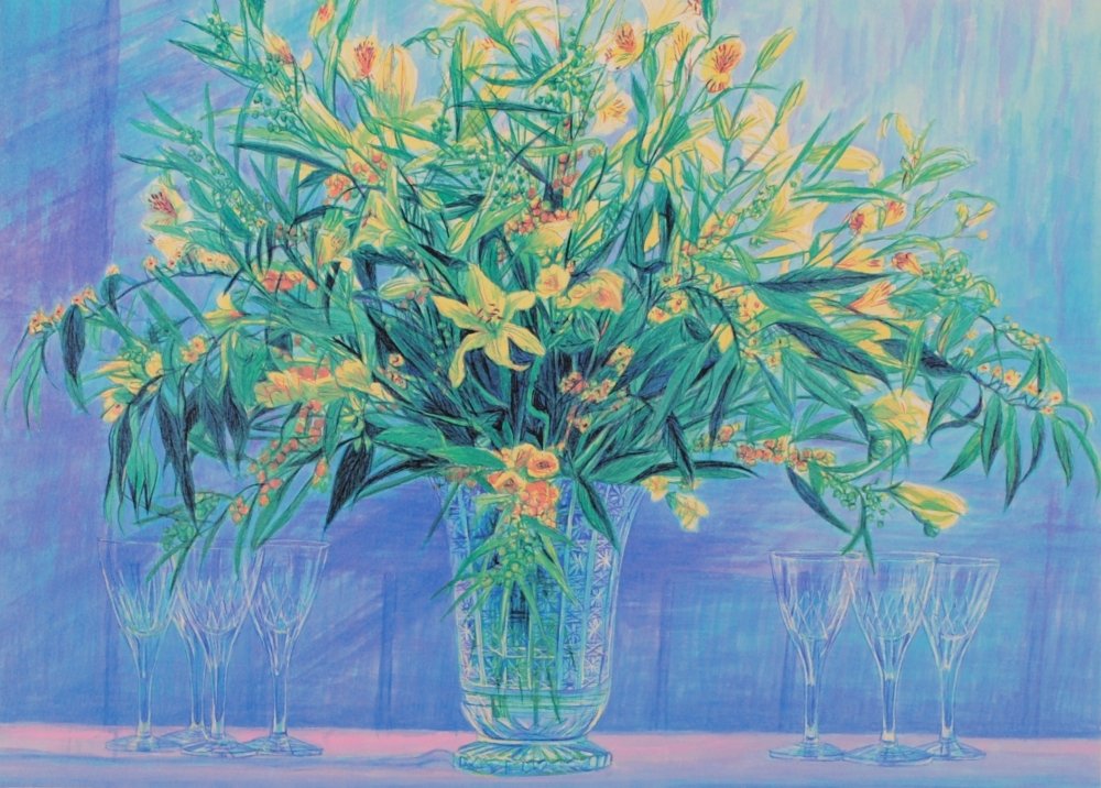 Amazon | おおのまゆみ 「クリスタルブルー」 花 絵画 花束 絵