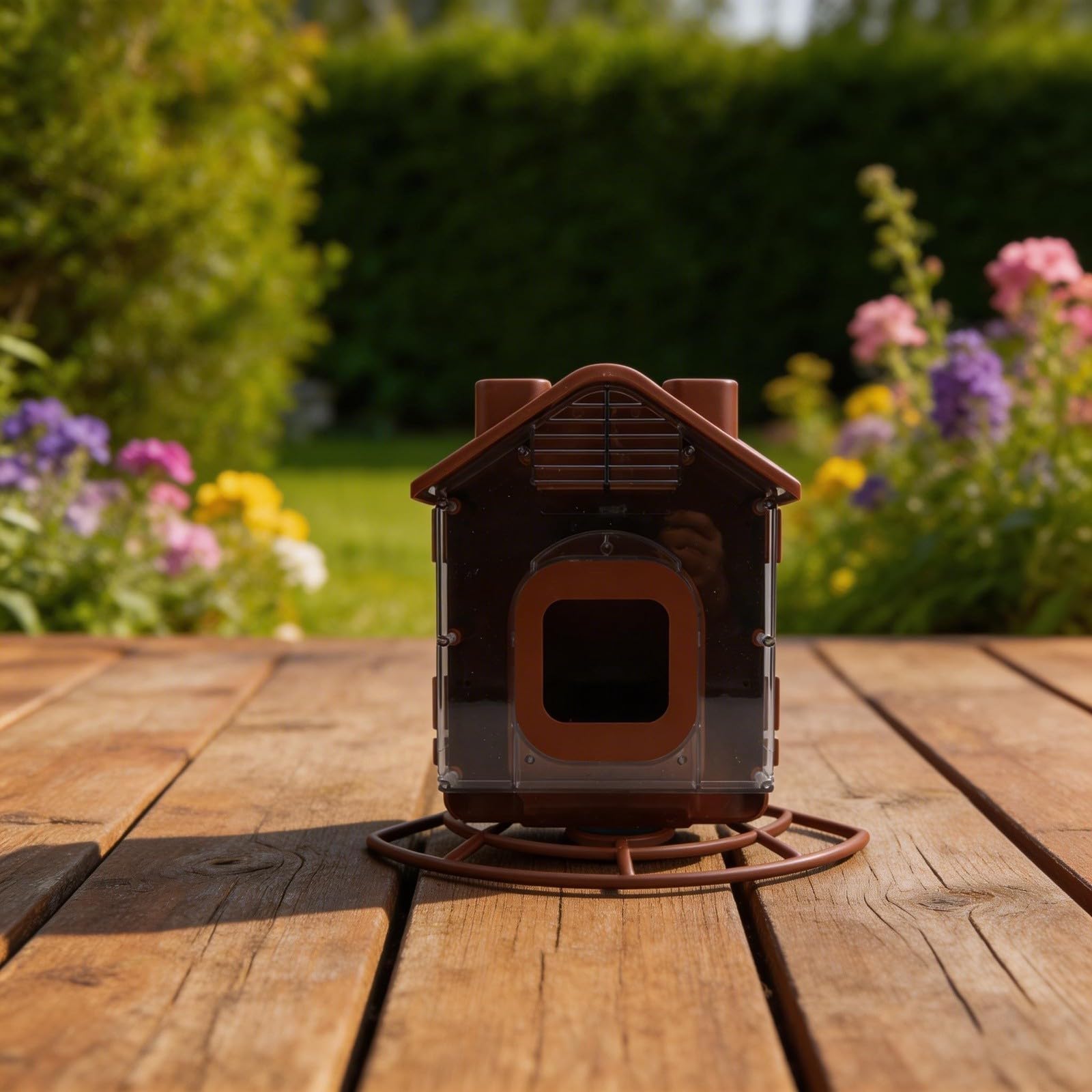 Comedero para pájaros al aire libre con carcasa de cámara, a prueba de ardillas, gran capacidad, lavable, soporte de pared para jardín, observación de aves, unidad de plástico ABS marrón