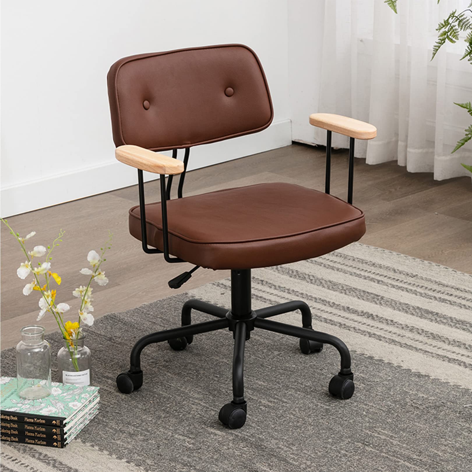 Chaise de bureau à dossier moyen ergonomique avec accoudoirs bois