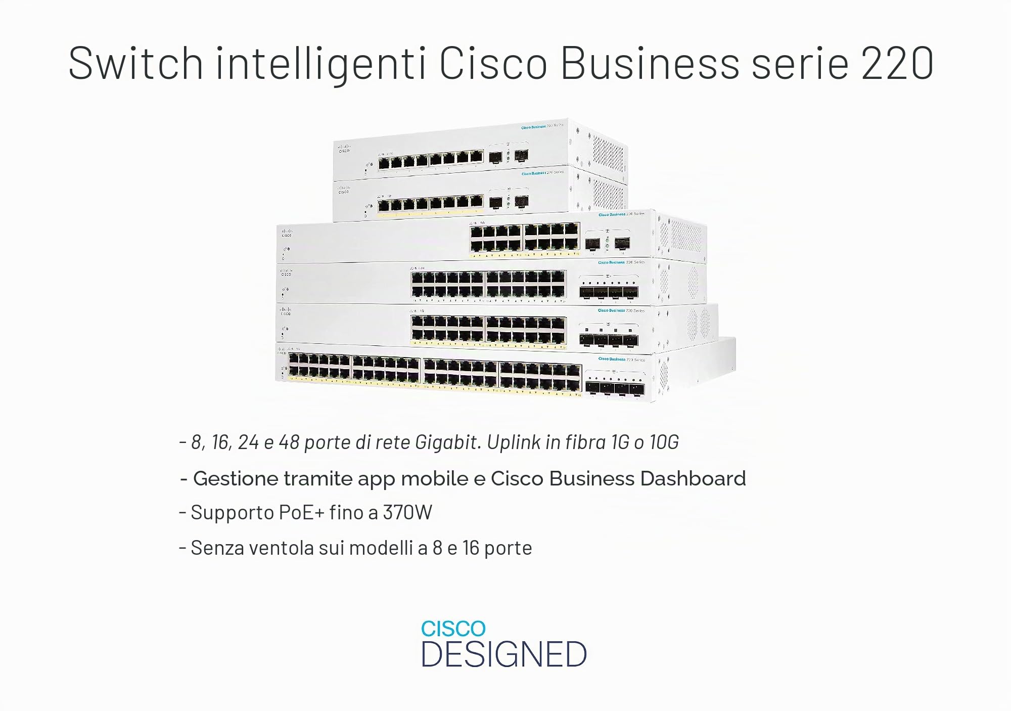 Cisco Business Smart Switch CBS220-8T-E-2G | 8 porte GE | 2 SFP (Small Form-Factor Pluggable) da 1G | Garanzia hardware limitata di tre anni (CBS220-8T-E-2G-EU)