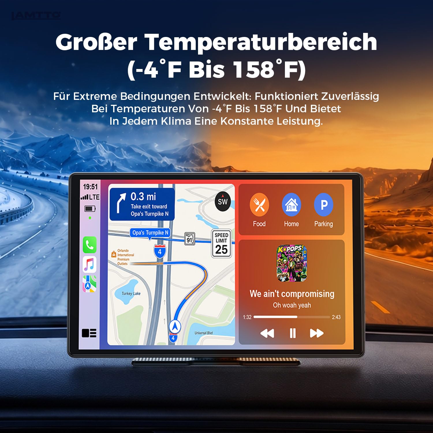 LAMTTO 2026 Upgrade 11 Zoll Wireless Carplay Display mit Apple CarPlay und Android Auto, Tragbares Car Play Touchscreen mit GPS Navigation, Bluetooth, AirPlay,AUX,Anschluss für alle Fahrzeuge