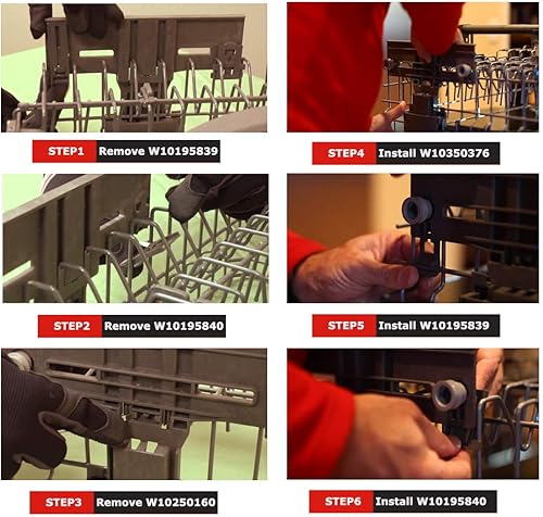 Miniatura 4 de Paquetes de 8 unidades W10350376 (2) W10195840 (2) W10195839 (2) W10508950 (2), ajustador de estante superior para lavavajillas para Kenmore Elite
