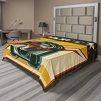 Vista 1 de Ambesonne Jukebox Flat Sheet, Digital Retro Print Party Themed Old Antique Music Radio, Soft Comfortable Top Sheet Decorative Bedding 1 Piece