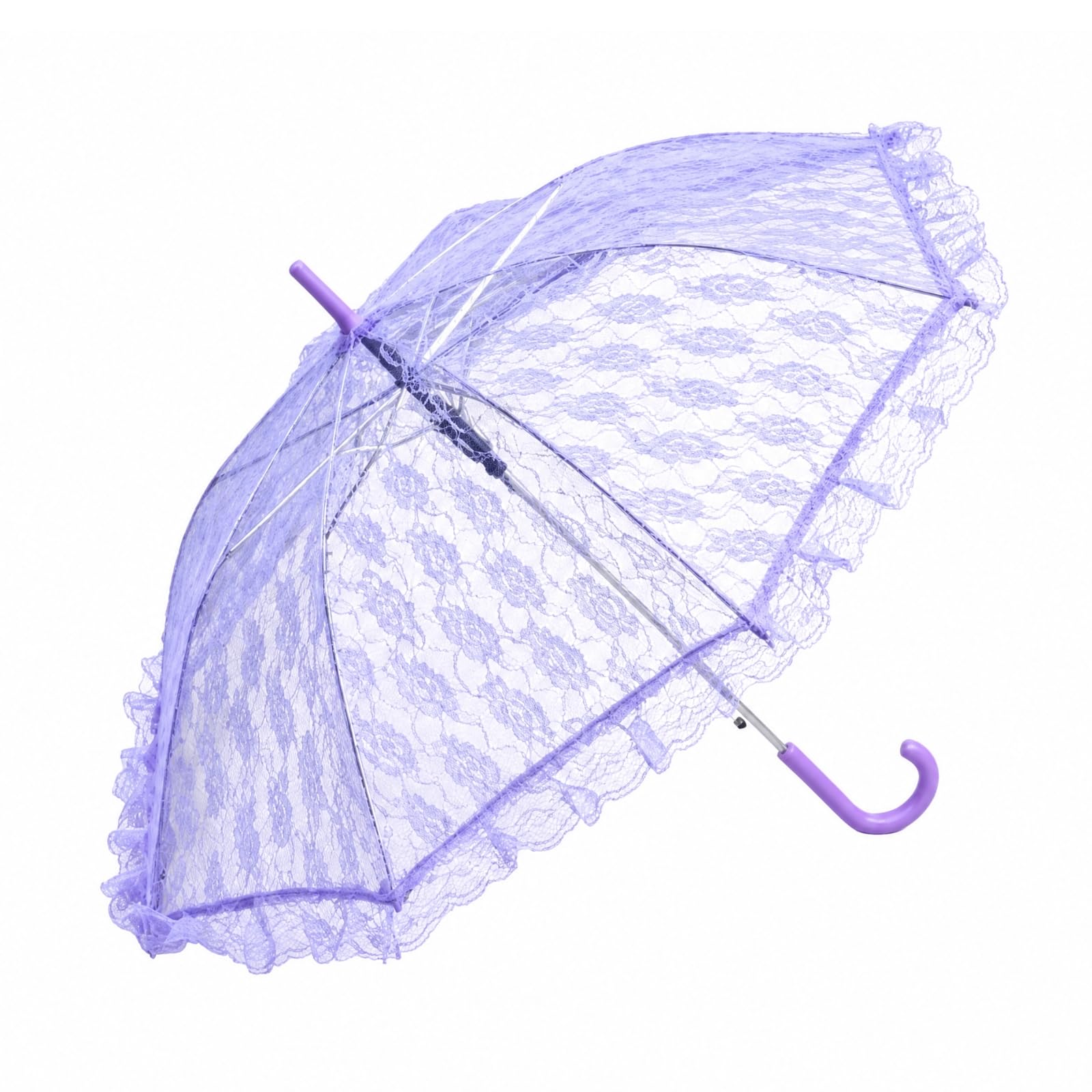 Sombrillncaje Floral con BOR Clásico Sombrilla Manual Encaje con Asa Gancho Versátil Mango Largo para Novias, Púrpura