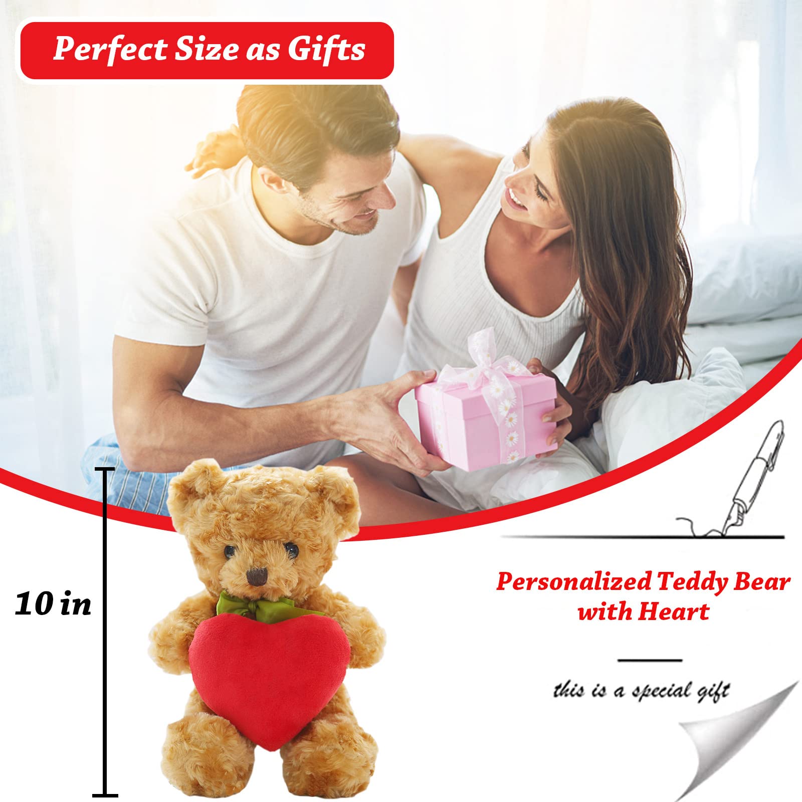 Personalized Teddy Bear With Custom Text – White Plush Stuffed Animal With Red Shirt, Great Gift For Valentine's, Birthday, Christmas (10 Inch) - View #13