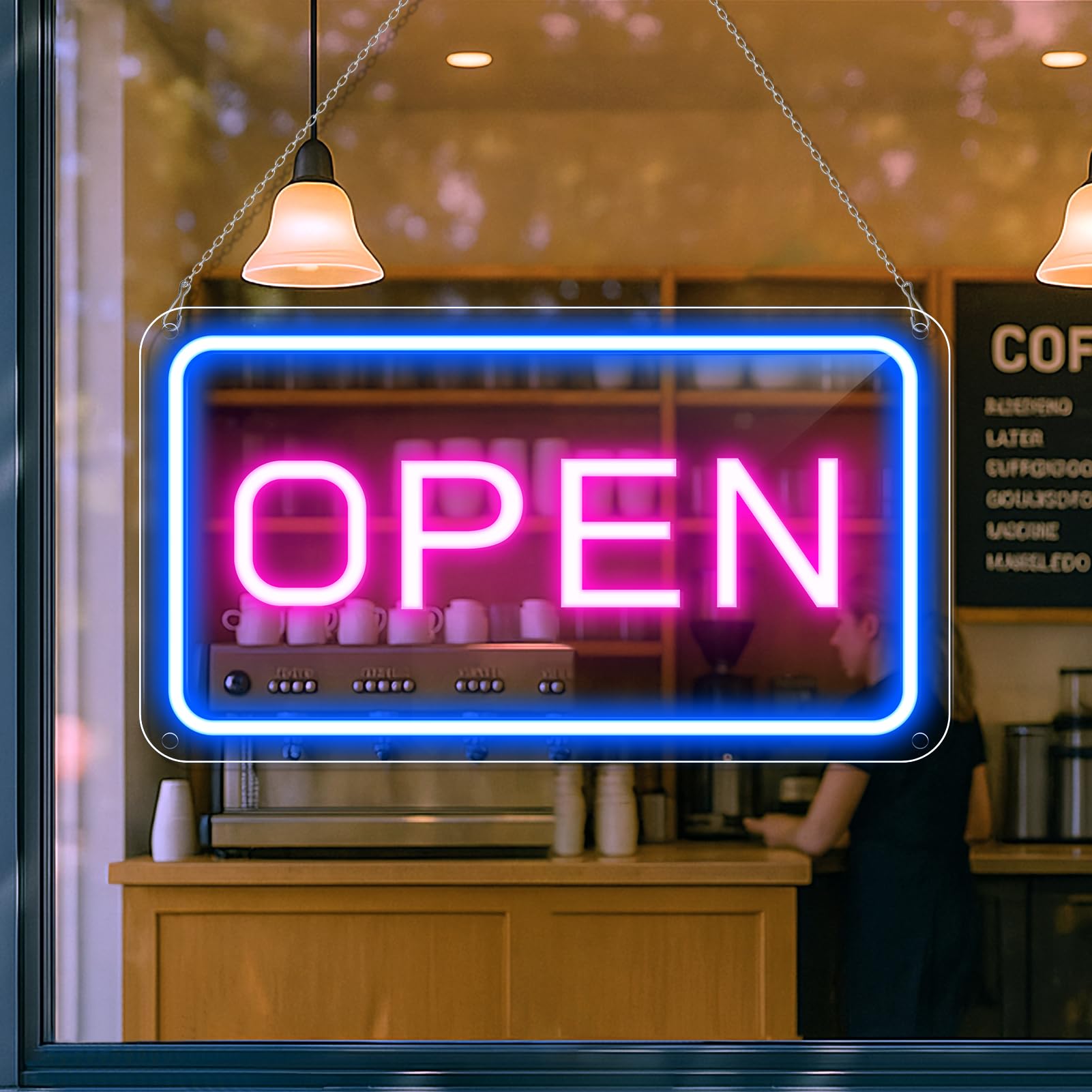 16"x 9" Einstellbares Helligkeit Open Schild für Geschäfte, Blau Rosa Ultra Helles LED Schild Open USB-betrieben mit EIN/AUS, Elektrisches Neon Sign für Geschäfte, Restaurants, Einzelhandelsgeschäfte