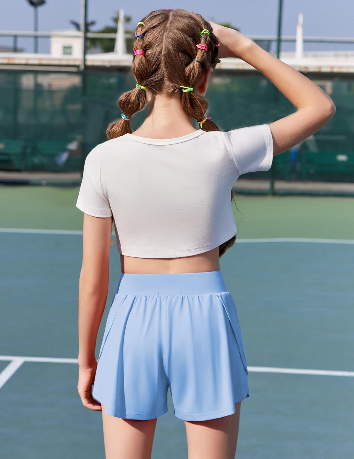 Zaclotre Girls Athletic Shorts with Pockets Crossover Triple Layered 2 in 1 Kids Sport Cheer Workout Running Shorts - Image 5