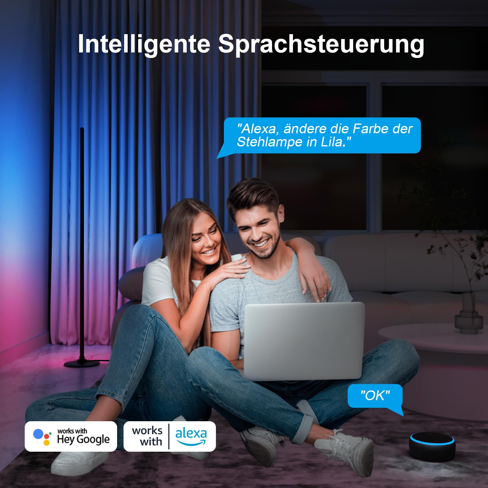 Lanmonlily Lampada da Terra LED, app compatibile con Alexa e Google Assistant, musica Sincronizzazione e Timer e DIY Modalità, 16 milioni di colori Lampada da terra elegante per camera