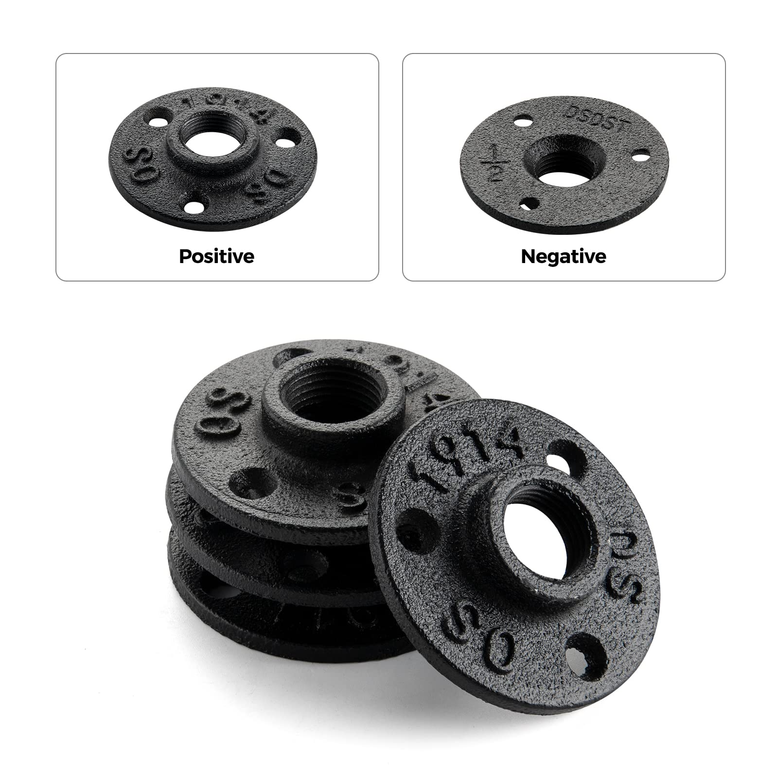 Niubid 10 Pack 1/2 Inches Malleable Cast Iron Pipe Flange, Industrial Pipe Flanges For Threaded Black Pipes And Fittings, DIY Steampunk Industrial Vintage Style