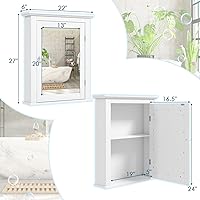 Vista 3 de COSTWAY Botiquín de baño con espejo, organizador de armario de almacenamiento montado en la pared con estante ajustable de 5 posiciones, gabinete