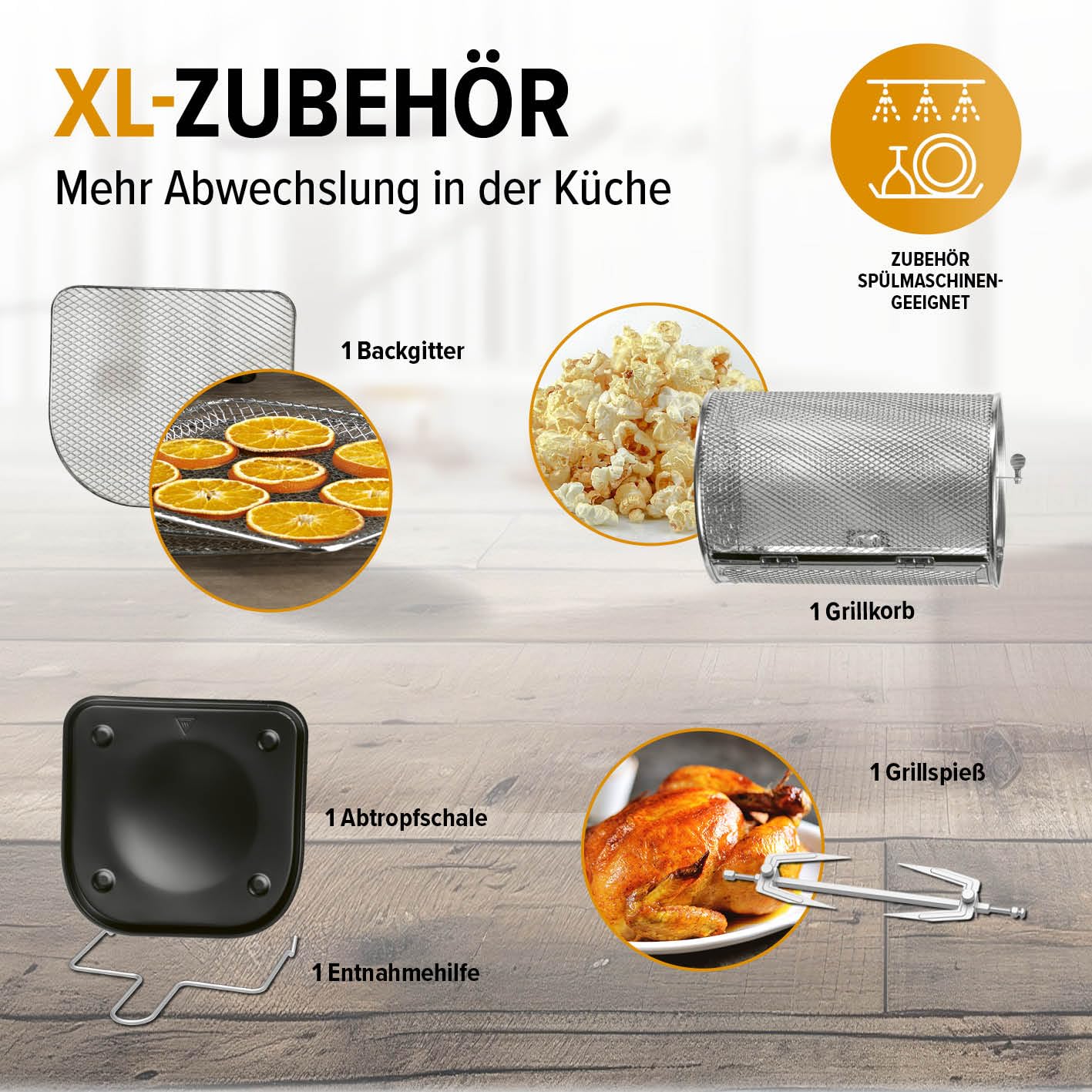 GOURMETmaxx Digitale Heißluftfritteuse 12L XXL-Ofen | Airfryer mit Timerfunktion, Touchdisplay, Drehspieß & Backgitter | fettarm, energiesparend frittieren | 8 Programme, 1800 W