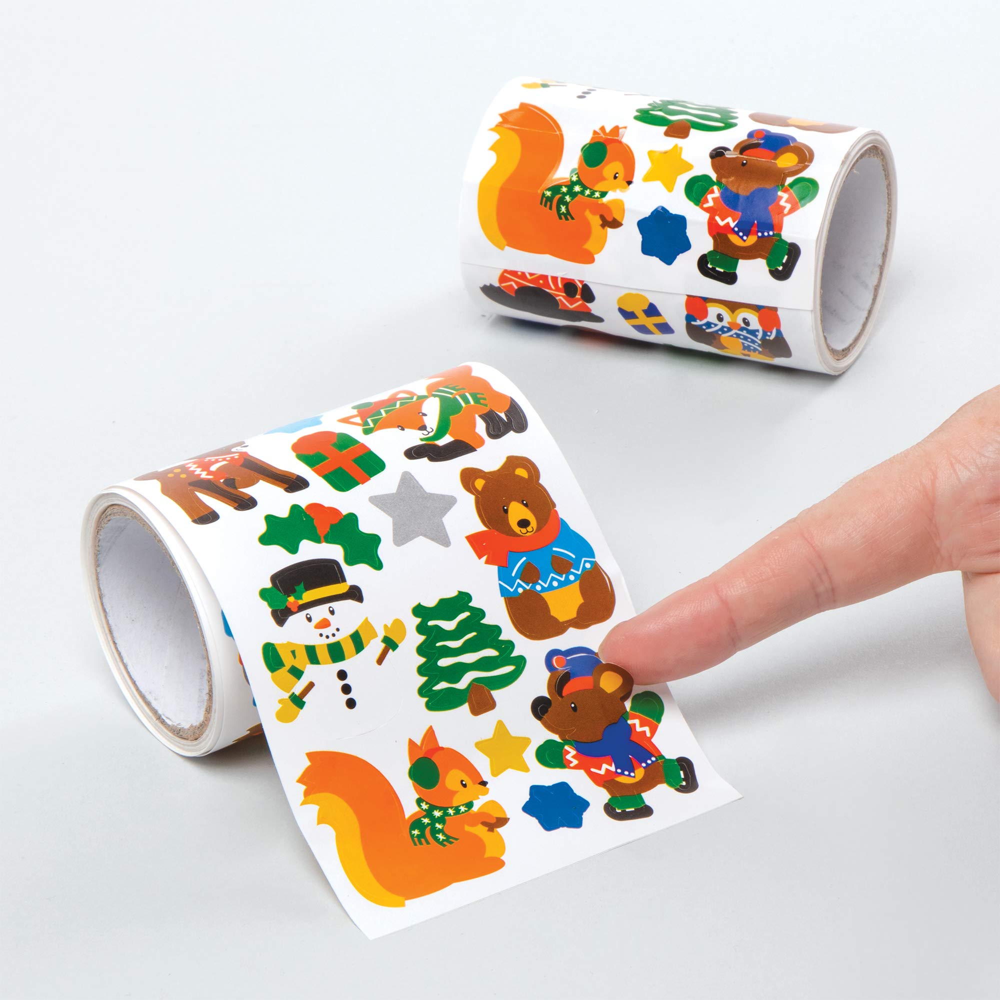 Baker Ross AX461 Winter Woodland Sticker Rolls - Pack of 680, Kids Stickers, Ideal for Children's Arts and Crafts Projects, Great for Card Making and Scrapbooking