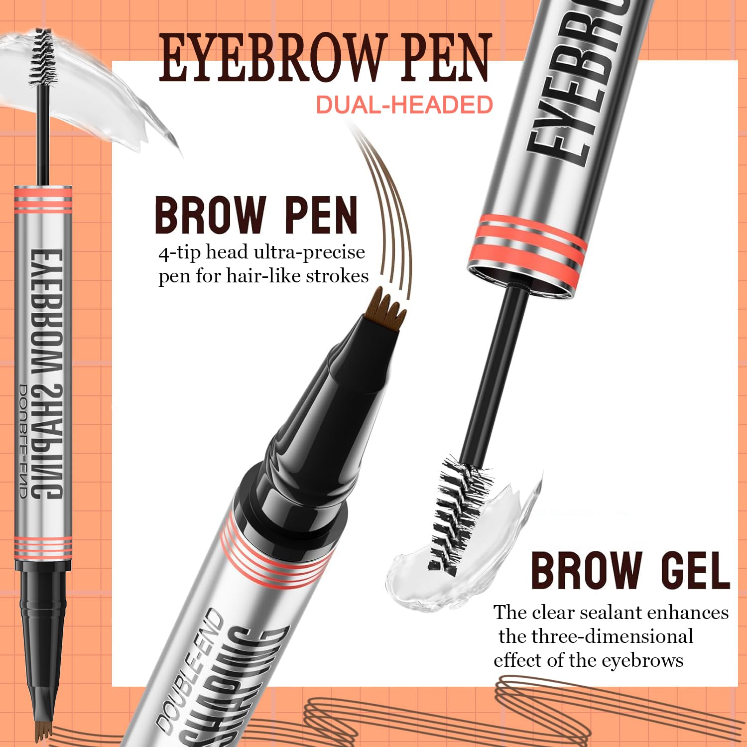 Eyebrow Pencil with Eyebrow Gel, Ruicen Microblading Eyebrow Pen 2-in-1 Eyebrow Pen with 4 Fork Tip - Image 3