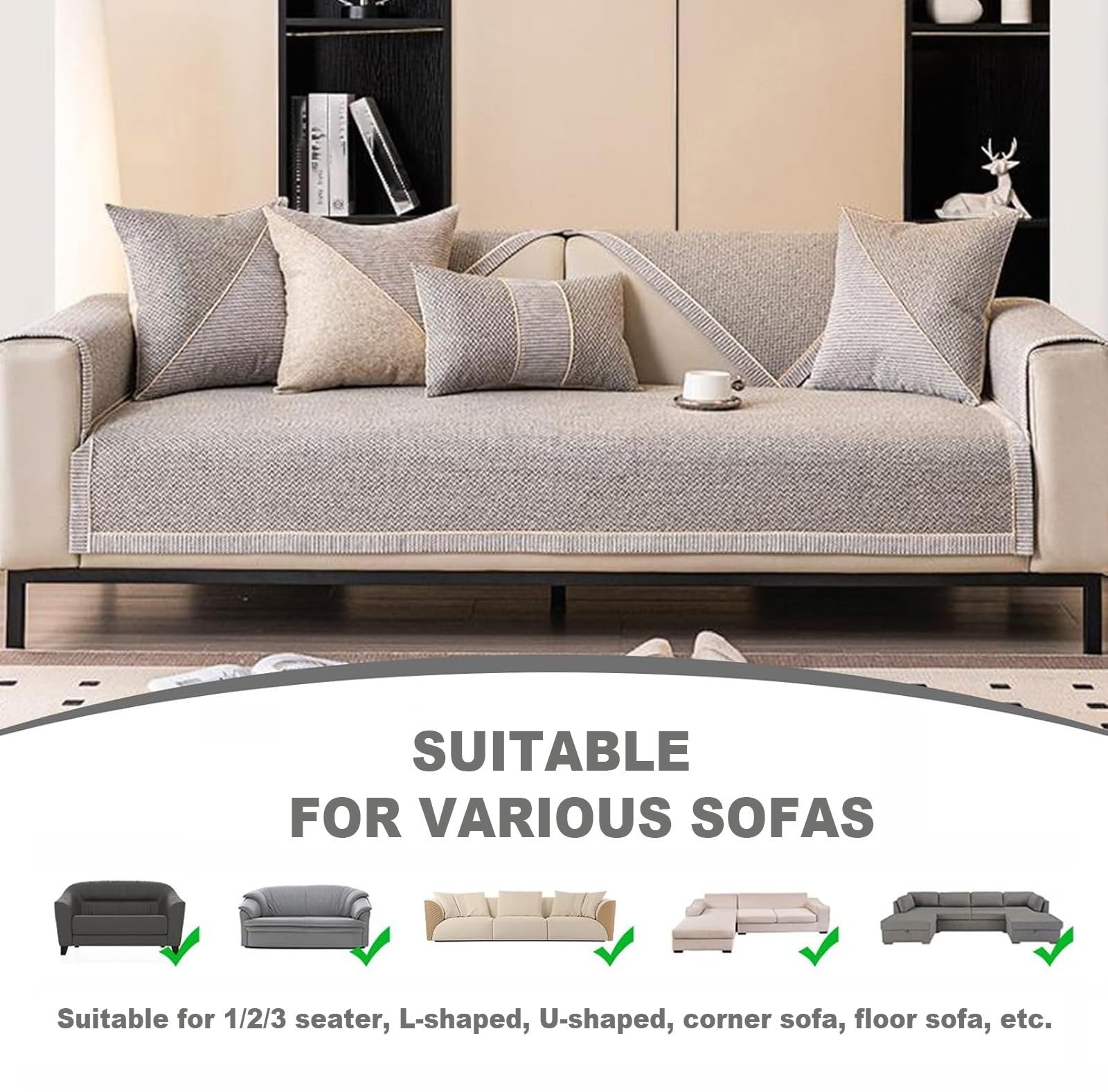 Funda de Sofá Vintage Antideslizante de Algodón Lino sofá Todas Las Estaciones Topper Sofa. Sofá Cubre Sofás de 1 2 3 4 Plazas Seccional en Forma de U y L(Coffee,110 * 160cm)