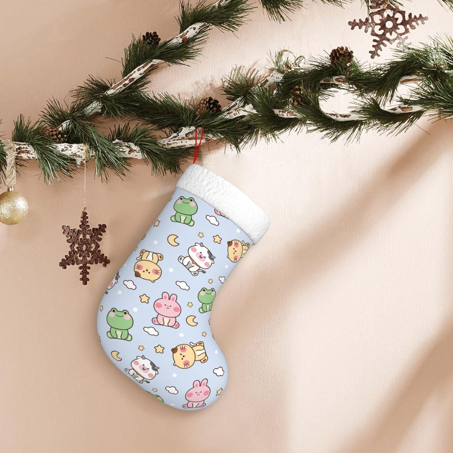 Mint Green Bat Silhouette Christmas Stocking with Plush Cuff
