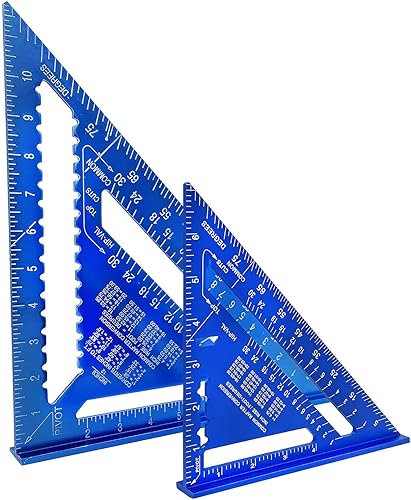 Miniatura 4 de ASNOMY Regla de triángulo imperial de 7 y 12 pulgadas, regla triangular azul, transportador cuadrado, regla triangular de aleación de aluminio de