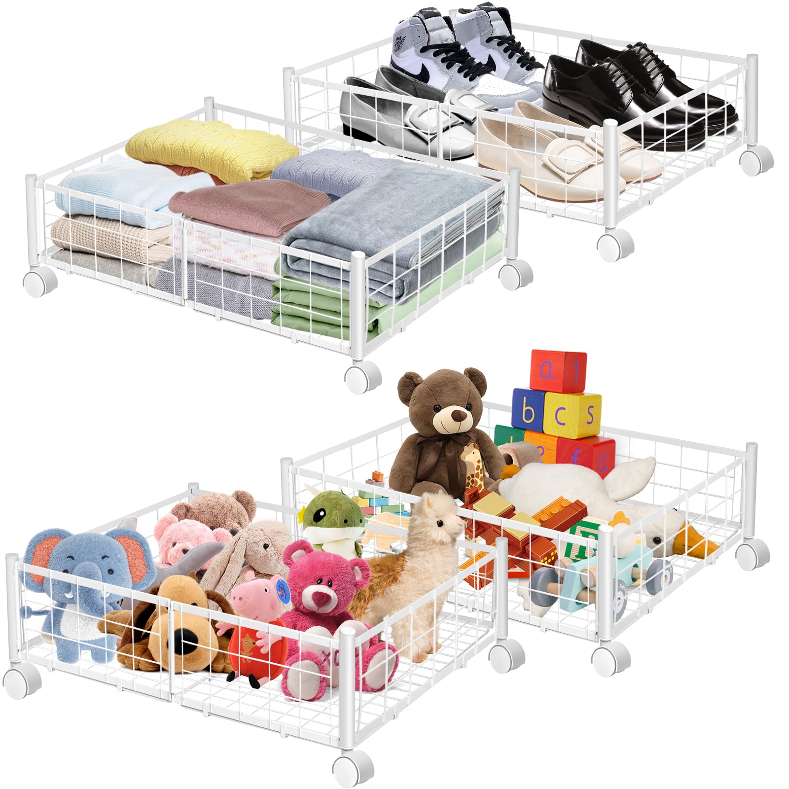 Under Bed Storage 4 Pack with Wheels, Under Bed Storage