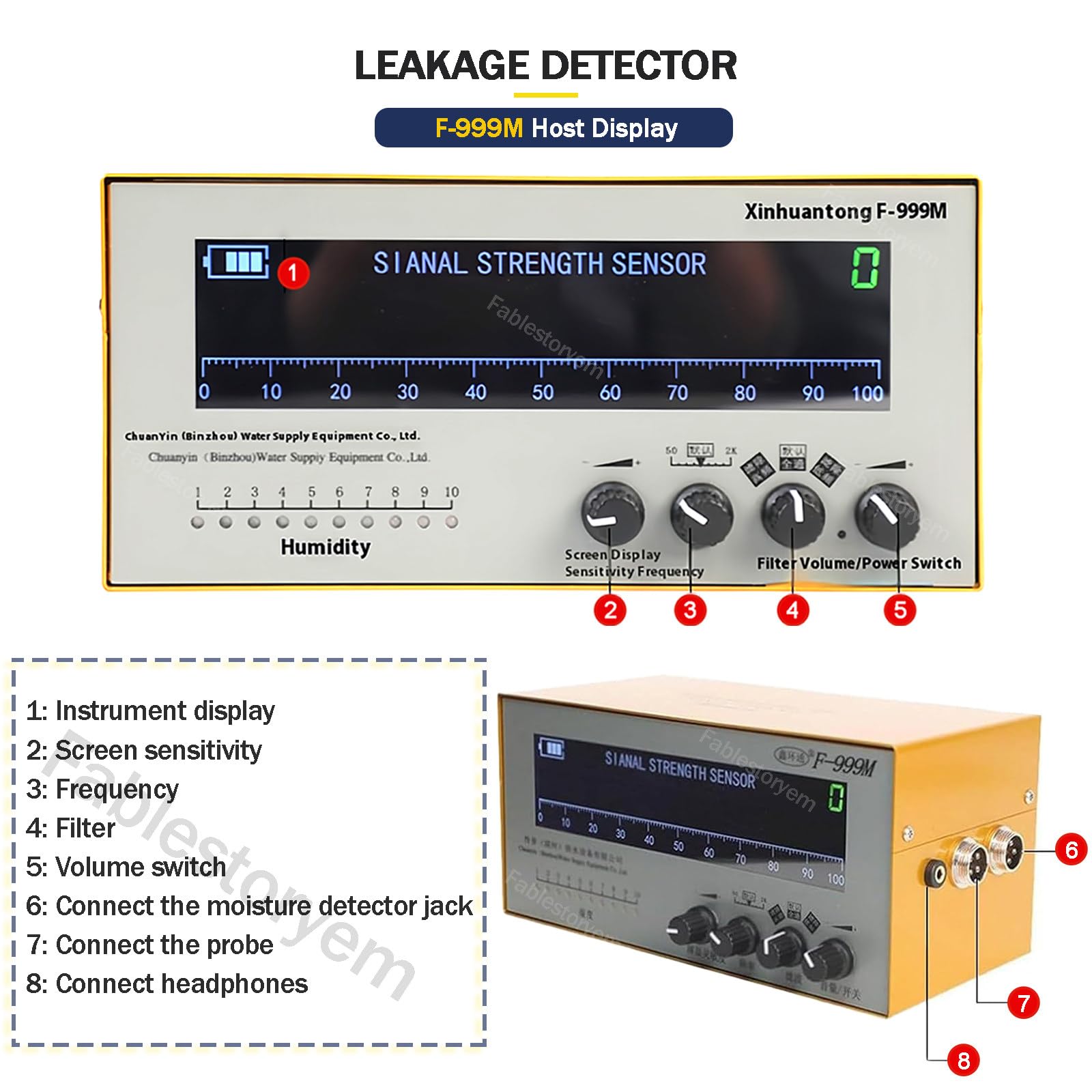 Détecteur de fuite d'eau avec volume réglable LCD multi-fréquences pour usage domestique et extérieur, moniteur de fuite de tuyau d'eau élevée pour eau chaude et froide