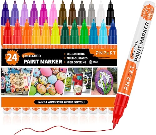 Marcadores de pintura, marcadores de pintura a base de aceite de 24 colores, impermeables, nunca se decoloran, de secado rápido y punta extrafina,