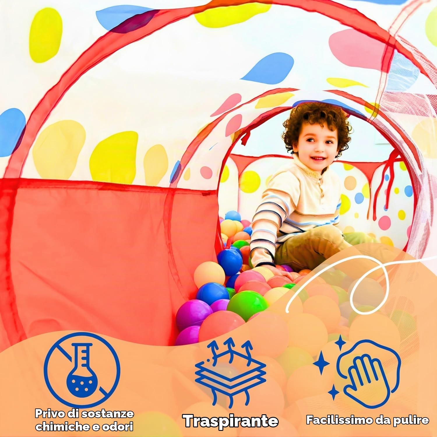 3 in 1 Pop Up di Tenda e Tunnel da Gioco Bambini : Tenda Giocattolo : Tunnel Bambino : Ball Pool per Bambini e Bambine : 2 Canestro da Baket B : Palline Non Incluse