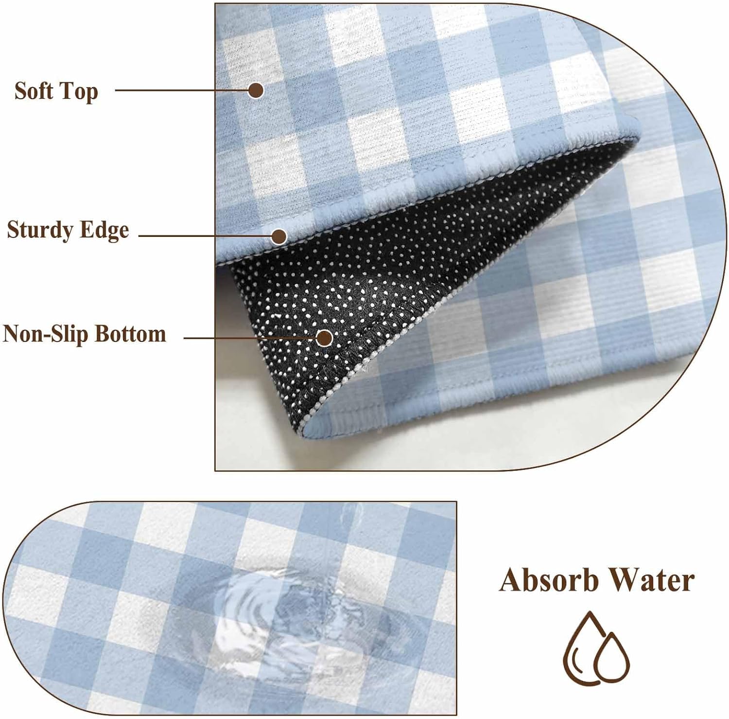 Light Blue Plaid Entryway Rug, Modern Minimalist Country Rectangle 2x3ft Small Washable Area Rug Doormat Indoor Entrance, Soft Throw Carpet Non-Slip Floor Mat for Kitchen Front Door Bathroom