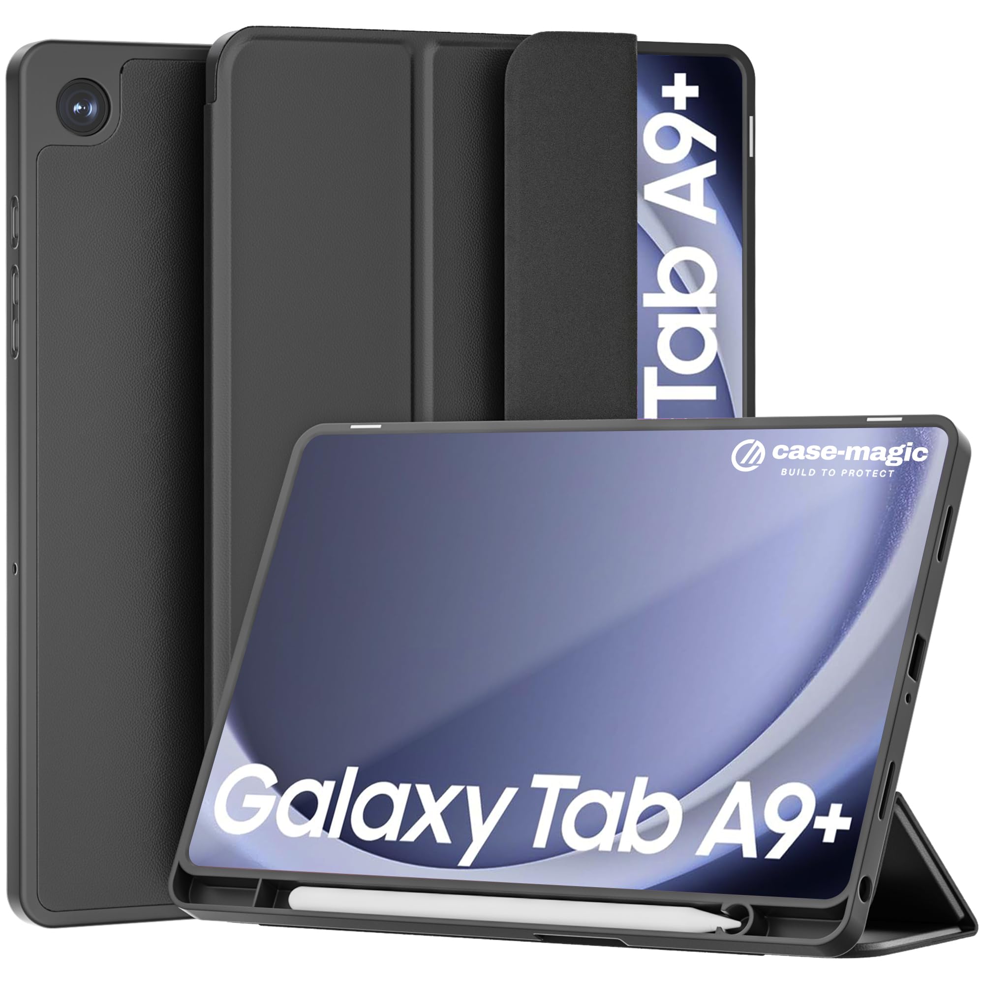 Case-Magic Smart Folio Case Cover for Samsung Galaxy Tab A9 Plus 11 inch (2023) with Auto Sleep/Wake Magnetic Closure, Trifold Stand, Pencil Holder| Slim, Lightweight PU Exterior, TPU Back (Black) (B0DFWL8Q1Y) Amazon Price History, Amazon Price Tracker
