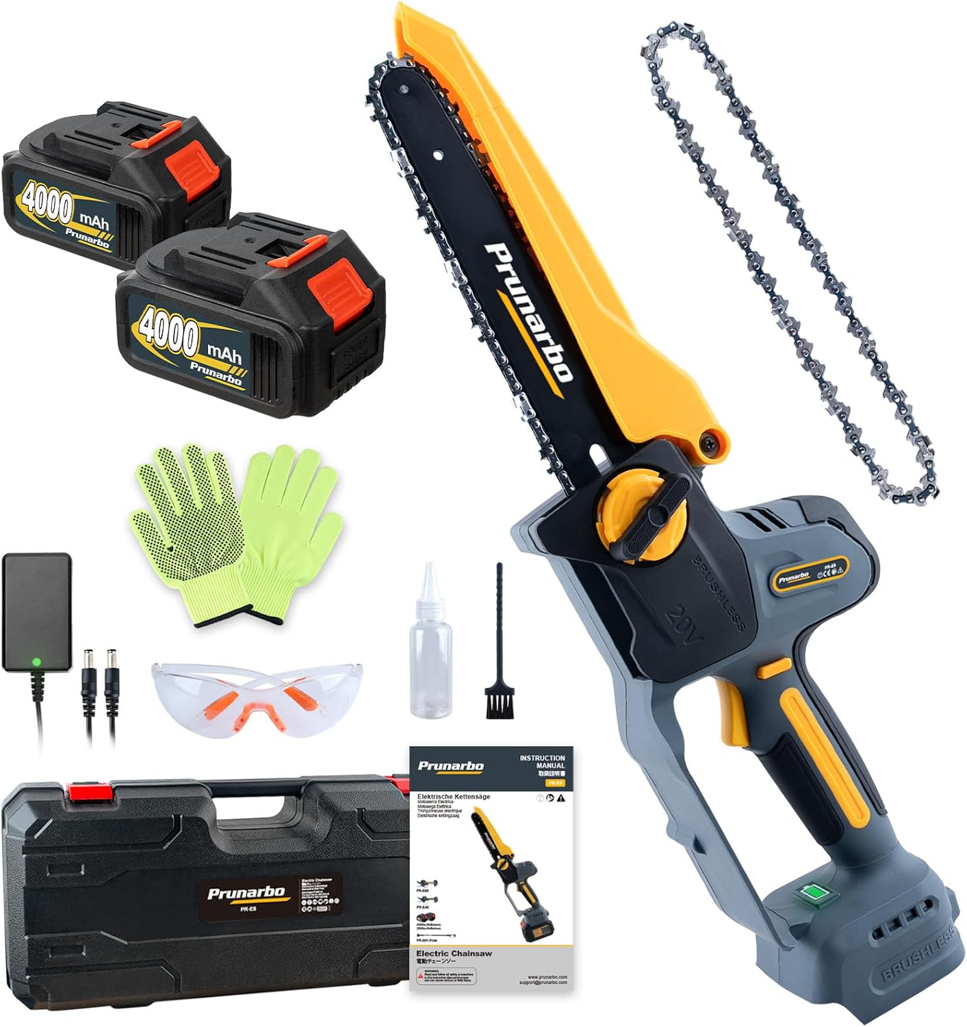 Mini Chain Saw Battery Powered 8 Inch, Hand Held Small Electric Chainsaw Cordless Compatible with Makita 18V Batteries Auto Oiler 8000mAh Lithium Cell for Tree Branch Wood Cutting PR-E8