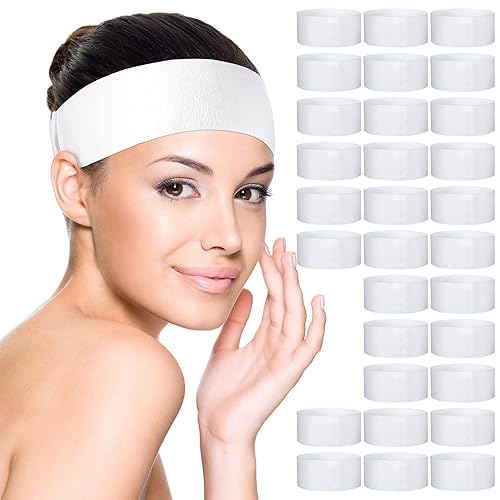 Miniatura 1 de Diademas faciales desechables de spa de 140 piezas con cierre práctico, vendas faciales elásticas blancas para el cuidado de la piel suave para
