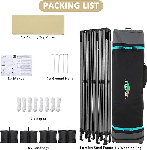 Miniatura 258 de COBIZI - Toldo desplegable de 10 x 10 pies, 4 paredes laterales, FPU 50+ para todo el año, resistente al viento, impermeable, uso comercial, Gris