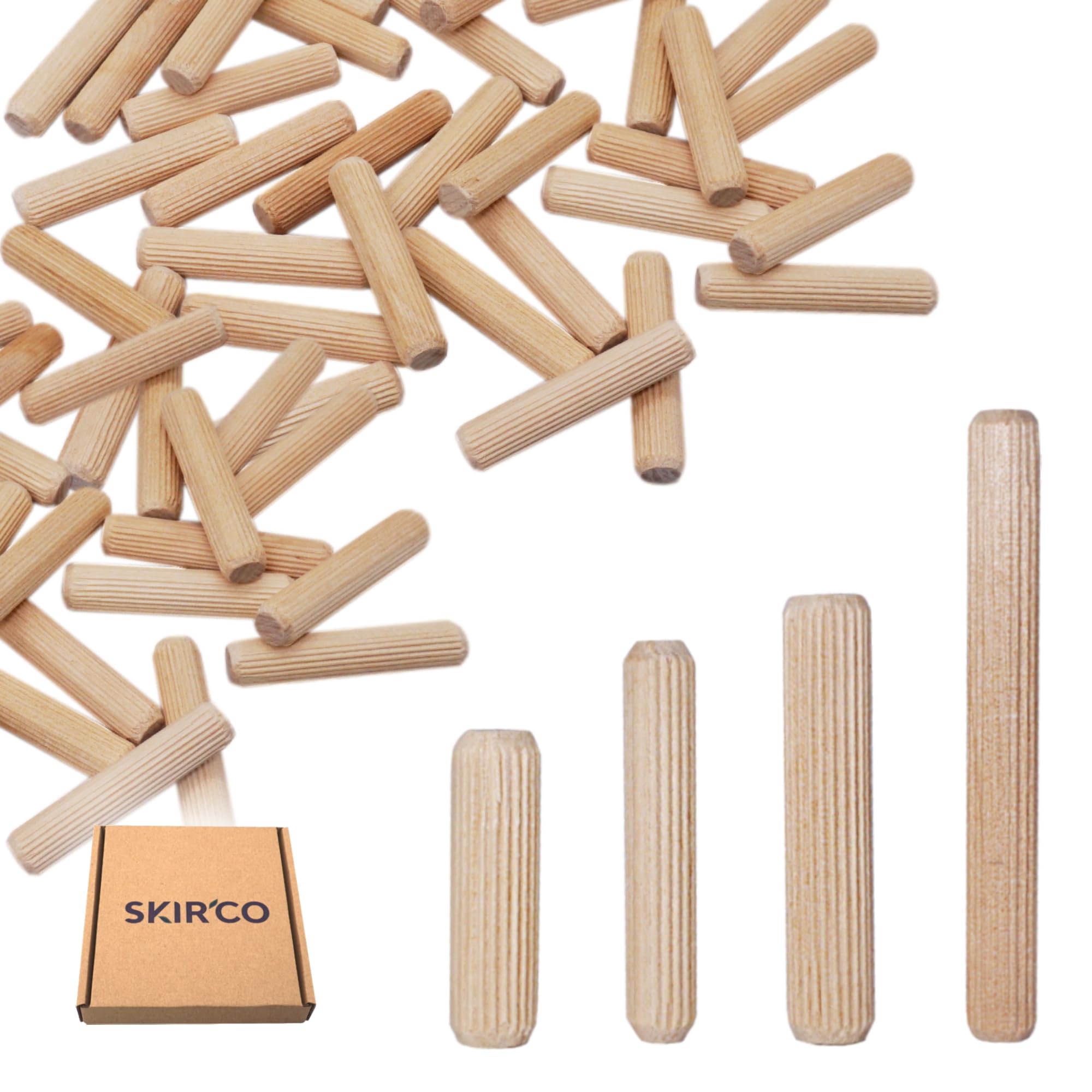 SKIR'CO (Pack Of 150) Wooden Dowels 10x30mm Grooved Wood Dowels Fluted Pins For Furniture Grooved Dowels - View #8