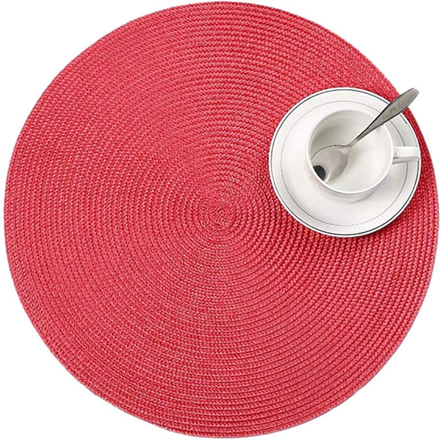 DarweirlueD Kitchen Gadgets Round Woven Placemat Dining Table Mat Disc Bowl Pad Coaster Waterproof Decor Red