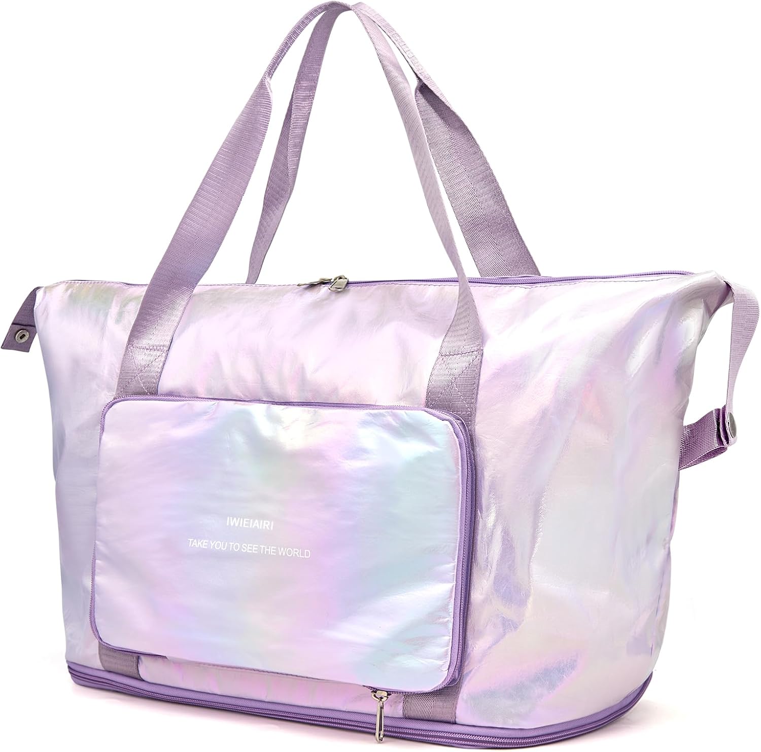 IwIeIaIrI Weekender Overnight Bags for Women Men,Waterproof Lightweight Foldable Gym Duffel Dance Bag for Girls Kids Women Weekend Travel with Laser Color (Purple)