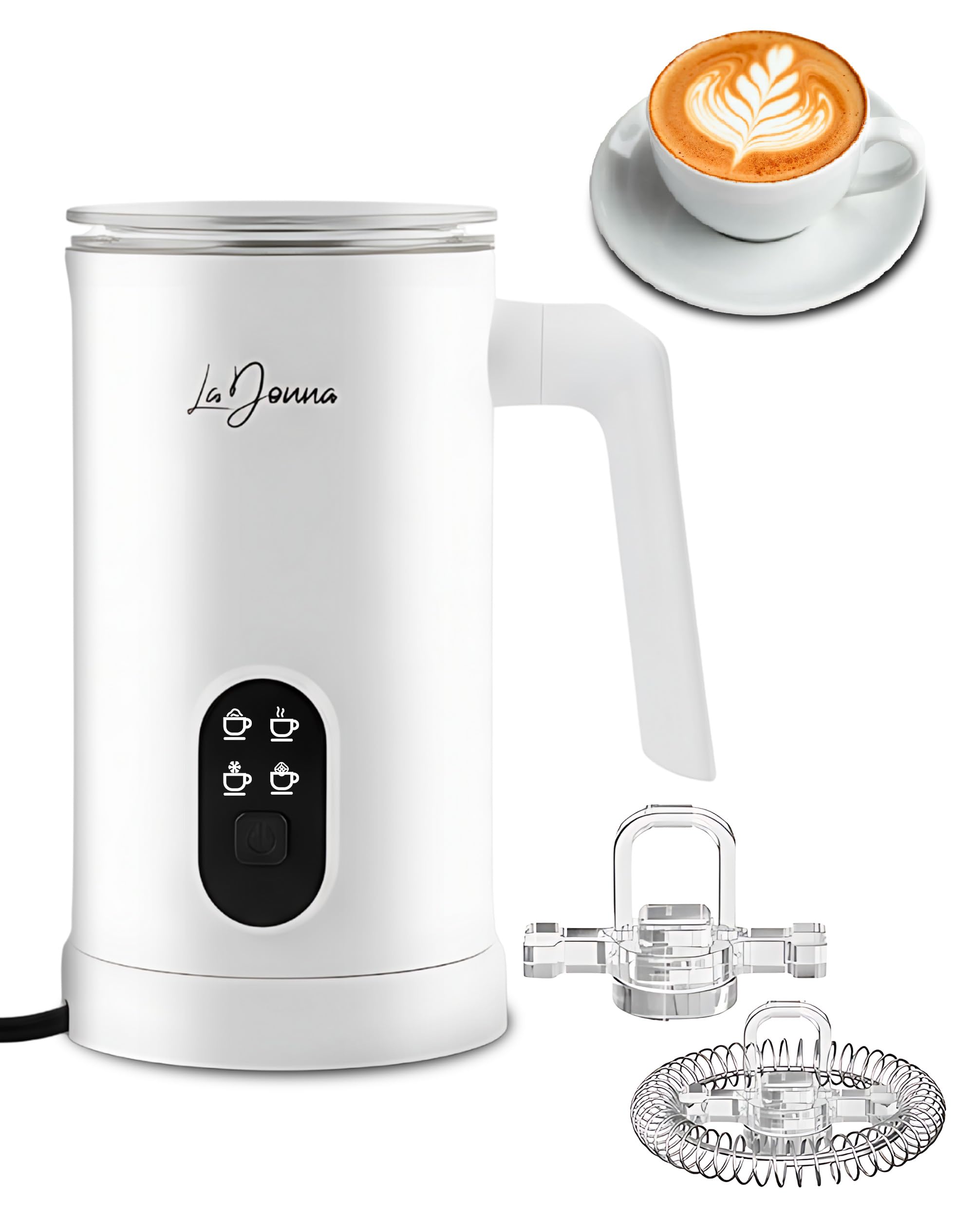 LaDonna Milk Frother Electric and Milk Steamer with 4 Functions - Hot Chocolate Machine - Milk Heater and Milk Frothers - Coffee Frother, Hot & Cold Chocolate Maker for Latte or Cappuccino (White)