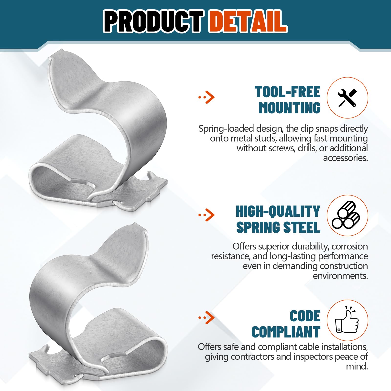 Hicarer 100 Pcs Metal Cable Clips Stud Clip Spring Steel Fastener Clamp Beam Fits 1/16" – 3/16" Flange 0.46" - 0.56" Cables Durable Corrosion-Resistant Fastener for Effortless Cable Management — Amazon image 4