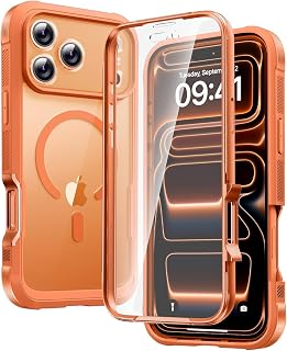 Diaclara Magnetic Designed for iPhone 17 Pro Case 6.3'' [Full Camera Protection] Full Body Bumper,[Compatible with MagSafe] Military Drop Proof Phone Case w/Built-in Screen Protector,Orange