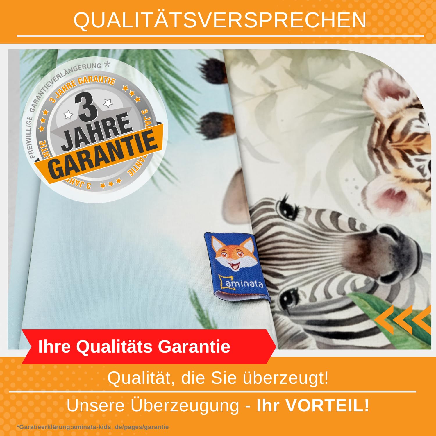 Aminata kids Bettwäsche Zootiere 135x200 Mädchen und Jungen 100% Baumwolle YKK Reißverschluss grün Kinderbettwäsche Dschungel Giraffe Löwe Zebra AFFE
