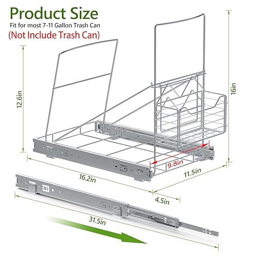 Miniatura 2 de LIONONLY - Basurero extraíble para debajo del gabinete, cubo de basura debajo del fregadero para cubo de basura de 7 a 11 galones, kit de extracción