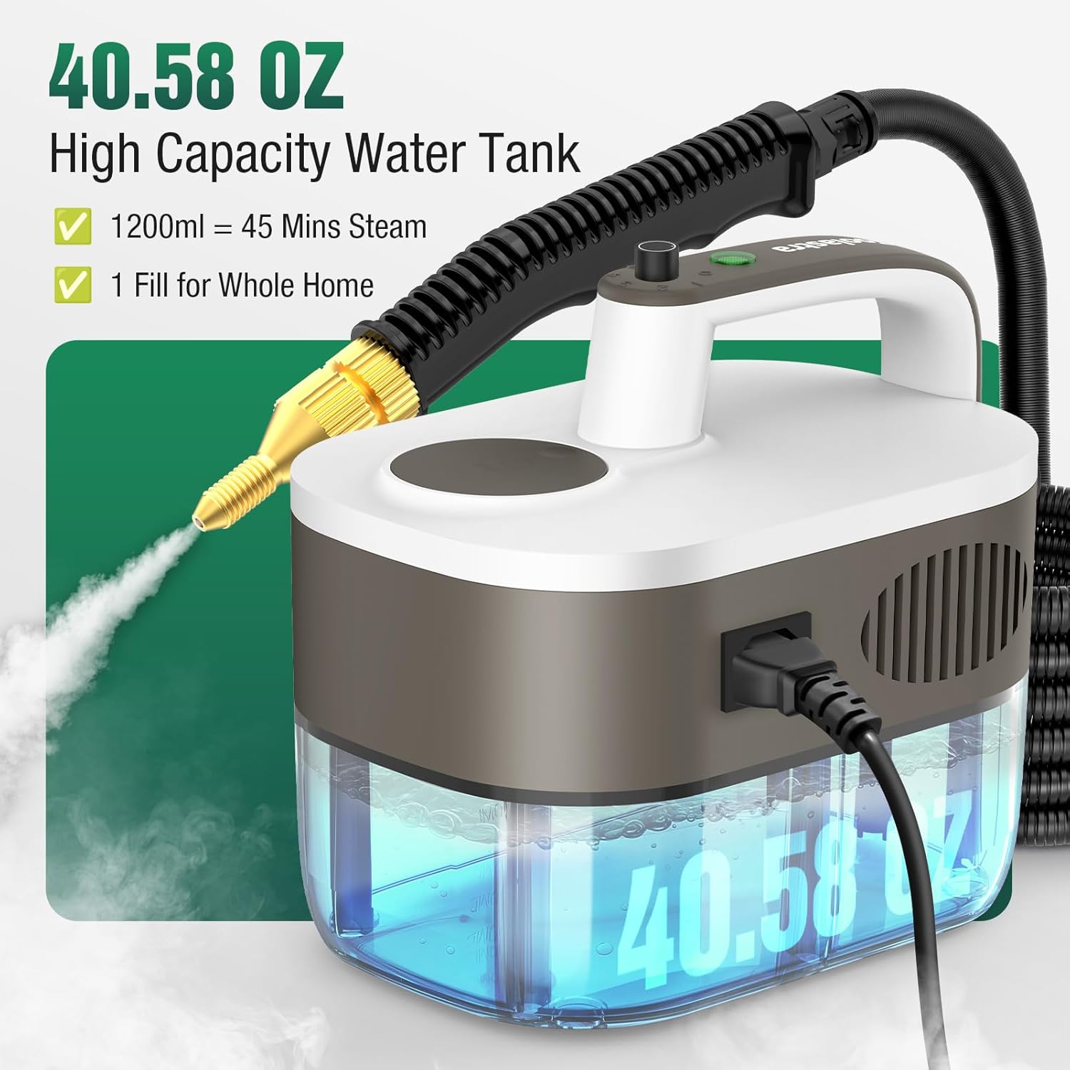 Steam Cleaner, 10s Rapid Heating Steamer with 6 Levels, 1.2L Water Tank, Portable Powerful Steamer for Cleaning without chemicals, Handheld Steam Cleaner for Home, Car, Grout, Tile, Floor, Dirt - Image 3