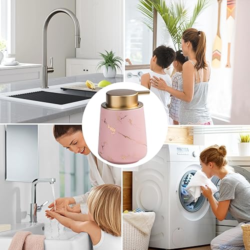 Miniatura 7 de YYW Dispensador de jabón espumoso de mármol, dispensador de jabón de manos de cerámica de 13.5 onzas, dispensador de jabón líquido para lavar