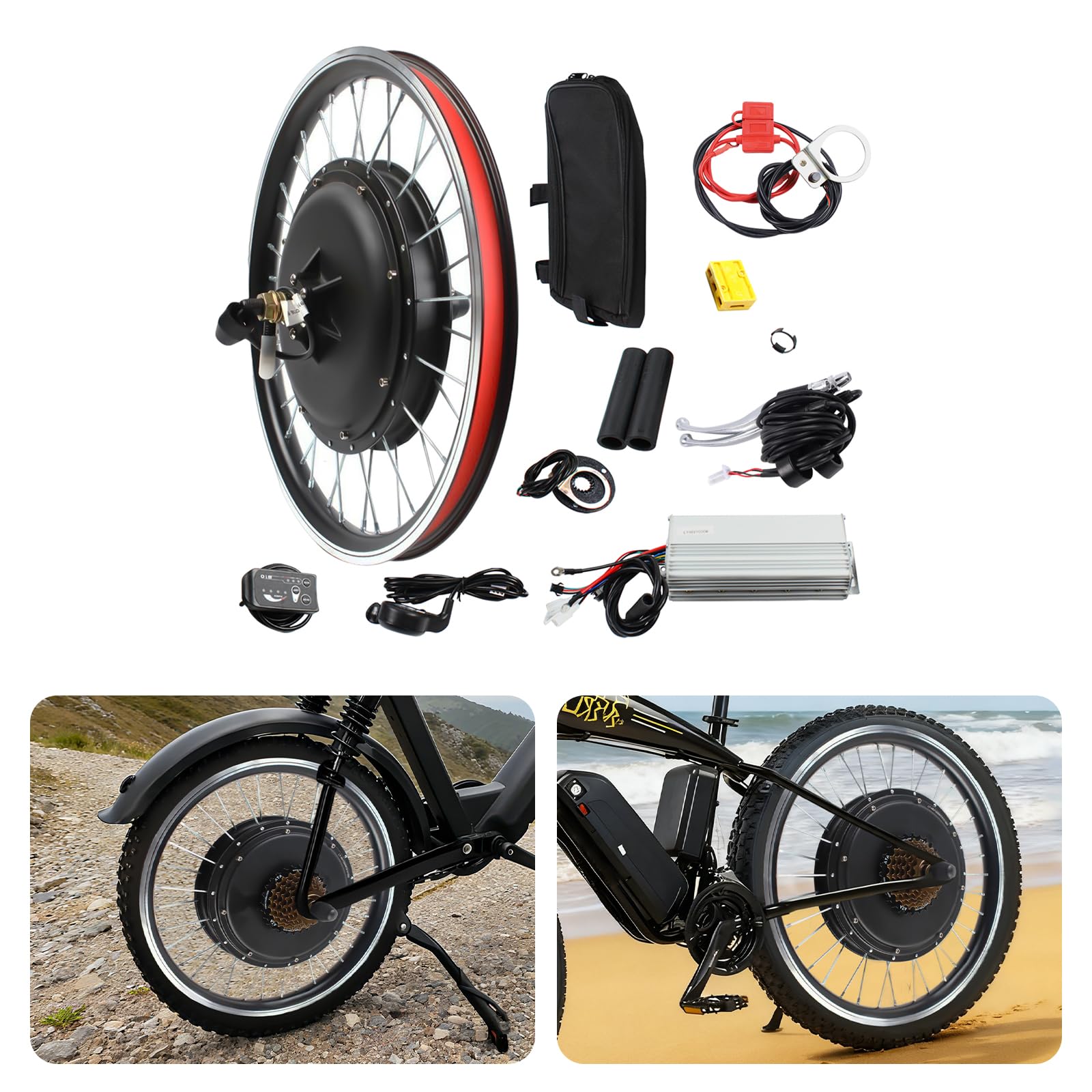 E-Bike - Kit de reequipamiento para bicicleta eléctrica (20 pulgadas, con pantalla LED, función de apagado, palanca de freno y rueda libre de 7 velocidades, 48 V, 1000 W)