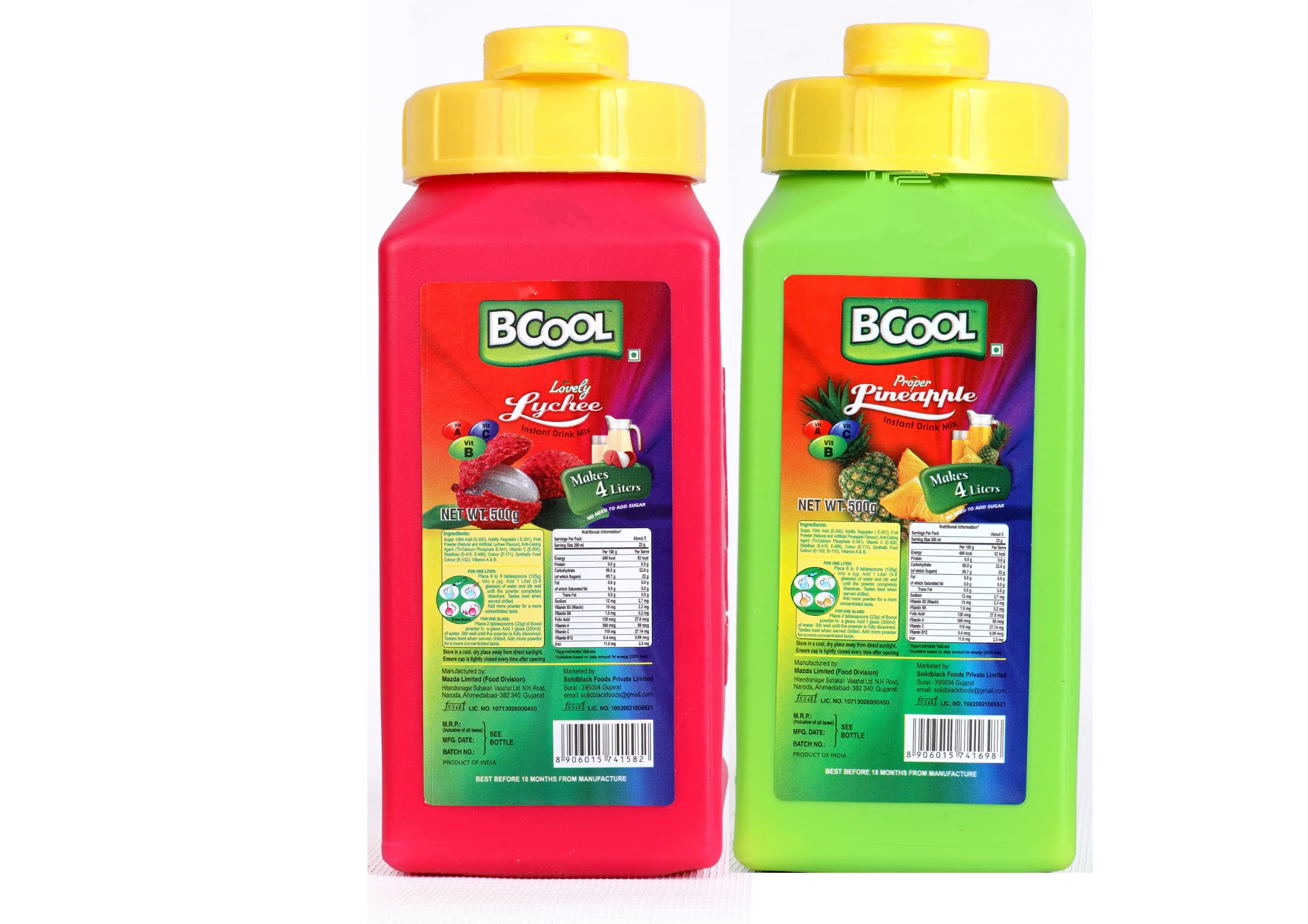 BCOOL Instant Lychee & Pineapple Drink Mix Powder Refreshing Summer Beverage | Tasty and Healthy Hydration For Energy and Immunity | Easy to Make Ideal for Kids Adults (Each 500g, Pack of 2)